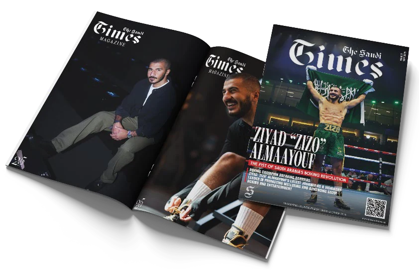 Open spread and cover of The Saudi Times magazine