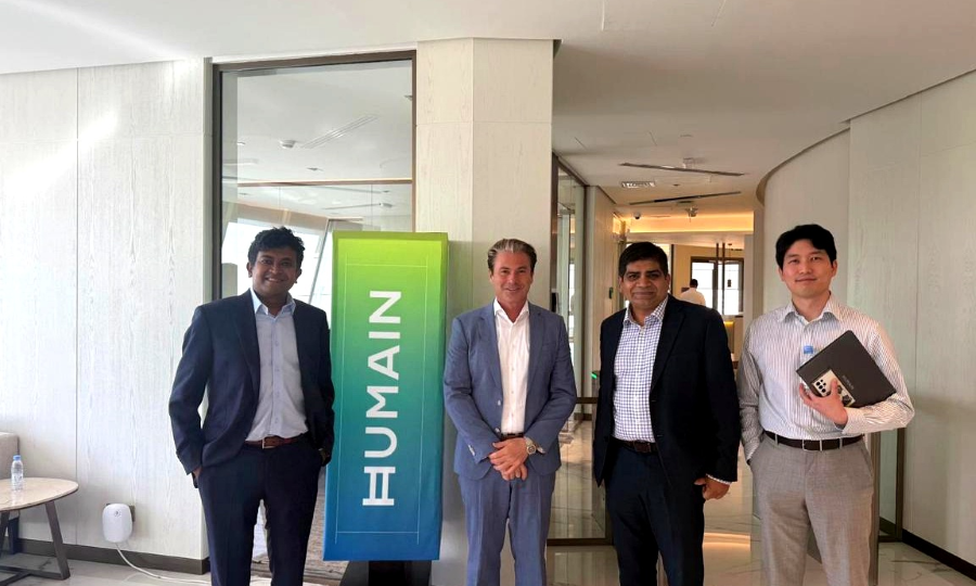 Left to right Jonathan Siddharth (Turing), Tareq Amin (HUMAIN), Nitin Sathawane (Turing), and Saejong Lee (HUMAIN) at FII PRIORITY Miami 2026 on the future of AI infrastructure