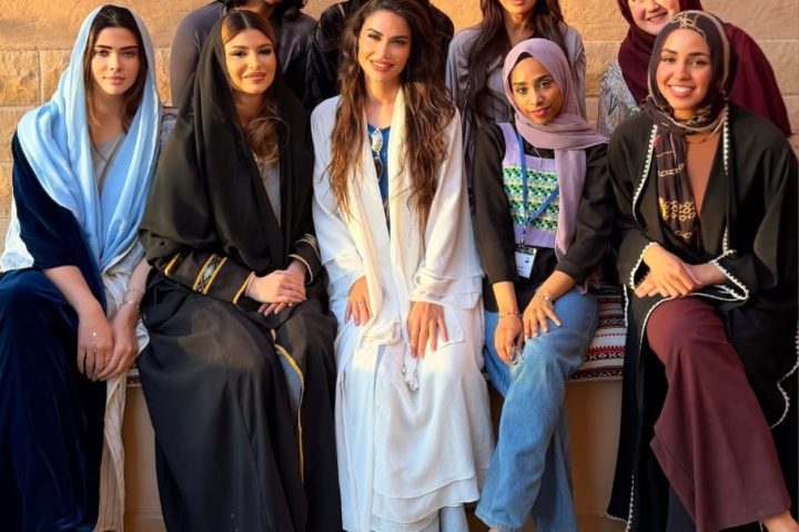 Women-led production in Diriyah, Riyadh. Day 1 of the shoot. From left down to right: Aya Sattam, Princess Abeer Al Faisal, Ameerah-Maryna Roman, Aseel Arbab, Bayan. From left up to right: Najat Elhussien, Mariam Mossalli, Amal Dokhan, Rawan Al Turki