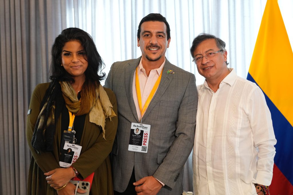 EXCLUSIVE | High-Level Diplomatic Engagement: The Saudi Times Editor-in-Chief Boudou Gueffai and Managing Editor Abeer Abdalla in private meeting with His Excellency Gustavo Petro, President of the Republic of Colombia, strengthening government relations and embassy inauguration | Riyadh, Kingdom of Saudi Arabia | October 28, 2024