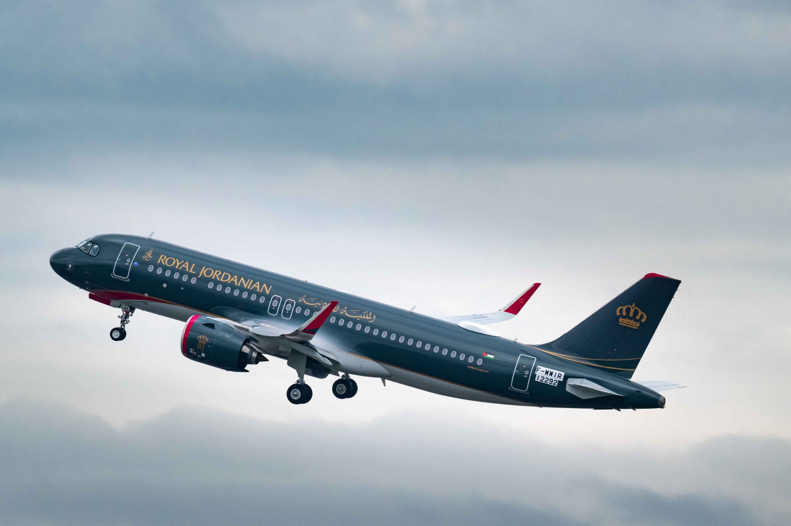 A Royal Jordanian Airbus A320neo Climbs Through The Clouds, Connecting Jordan To Destinations Across The World