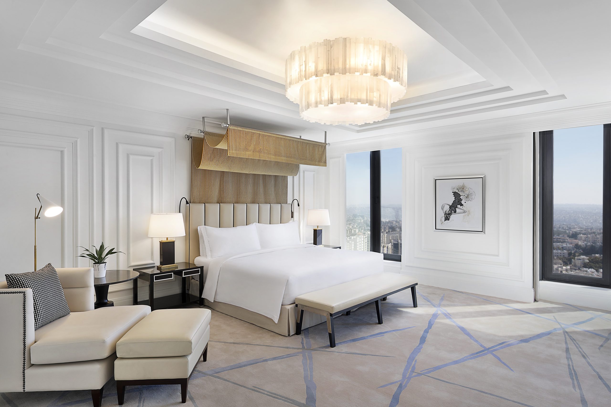 The Elegant Guest Room At St. Regis Amman Showcases Refined Contemporary Design, Floor-To-Ceiling City Views, And Luxurious Residential-Style Comforts