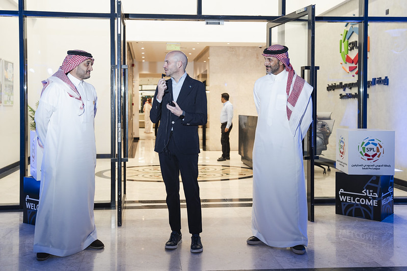 Omar Mugharbel, CEO of Saudi Pro League with Jan Alessie and Majed AlAli at the WFS Riyadh VIP reception night
