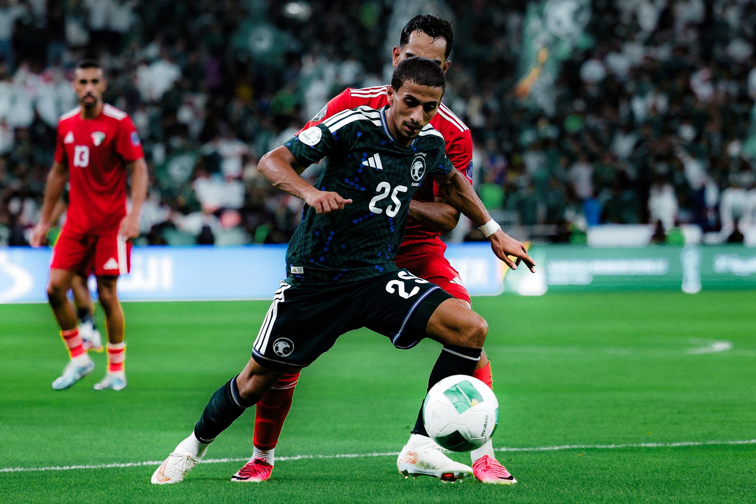 Right winger Hammam al-Hammami plays in the Khaleeji 27 tournament match against Kuwait